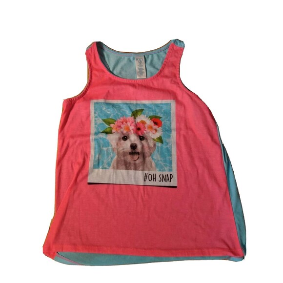 Childrens Place Tank Girls XL Pink Oh Snap Westie Flower Crown Selfie Tank 14 - Picture 1 of 2